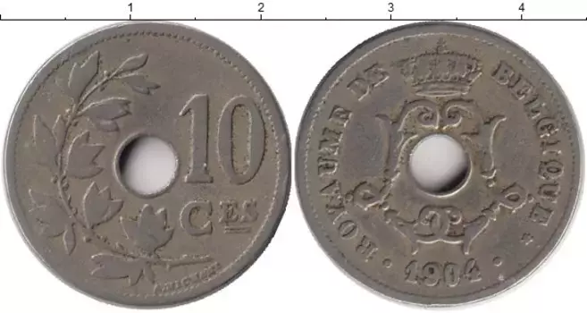 Монета 10 сантим Бельгии 1904 года Медно-никель