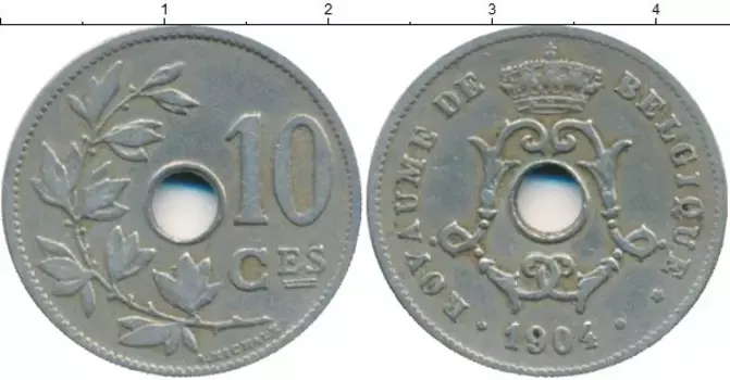 Монета 10 сантим Бельгии 1904 года Медно-никель