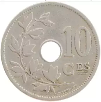 Монета 10 сантим Бельгии 1904 года Медно-никель