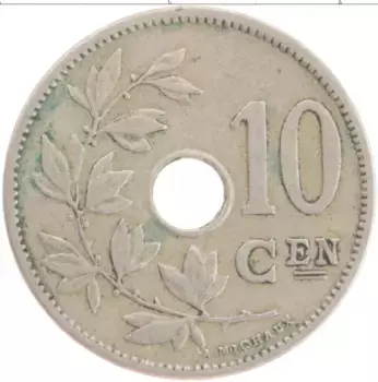 Монета 10 сантим Бельгии 1905 года Медно-никель Леопольд II