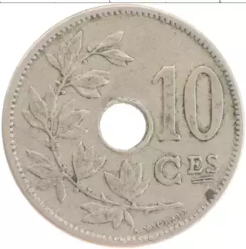 Монета 10 сантим Бельгии 1905 года Медно-никель Леопольд II