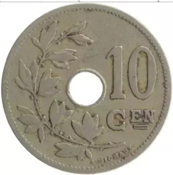 Монета 10 сантим Бельгии 1905 года Медно-никель Леопольд II