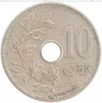 Монета 10 сантим Бельгии 1906 года Медно-никель Леопольд
