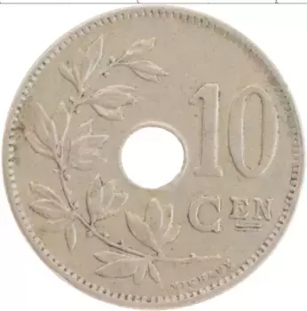 Монета 10 сантим Бельгии 1920 года Медно-никель Альберт