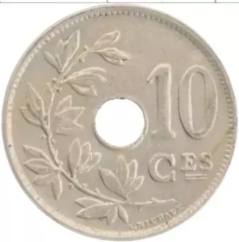 Монета 10 сантим Бельгии 1920 года Медно-никель Альберт I