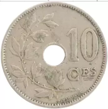Монета 10 сантим Бельгии 1921 года Медно-никель Альберт