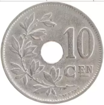 Монета 10 сантим Бельгии 1922 года Медно-никель