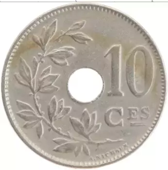 Монета 10 сантим Бельгии 1923 года Медно-никель Альберт