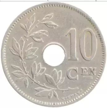 Монета 10 сантим Бельгии 1924 года Медно-никель Альберт