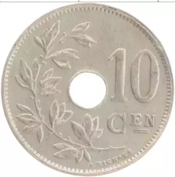Монета 10 сантим Бельгии 1924 года Медно-никель Альберт I