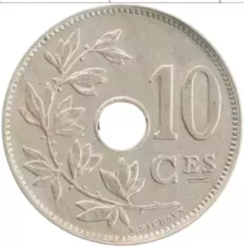 Монета 10 сантим Бельгии 1925 года Медно-никель Альберт
