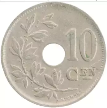 Монета 10 сантим Бельгии 1925 года Медно-никель Альберт I