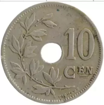 Монета 10 сантим Бельгии 1926 года Медно-никель Альберт I
