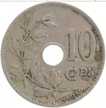 Монета 10 сантим Бельгии 1927 года Медно-никель