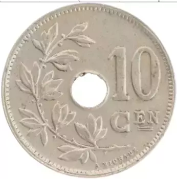 Монета 10 сантим Бельгии 1927 года Медно-никель Альберт I