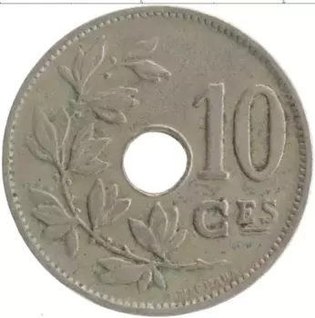 Монета 10 сантим Бельгии 1927 года Медно-никель Альберт I