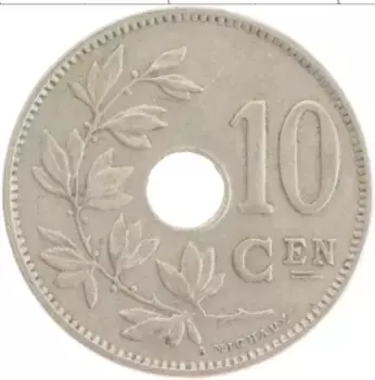 Монета 10 сантим Бельгии 1928 года Медно-никель Альберт I