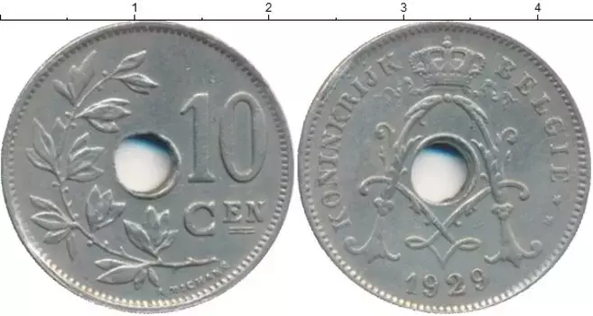 Монета 10 сантим Бельгии 1929 года Медно-никель