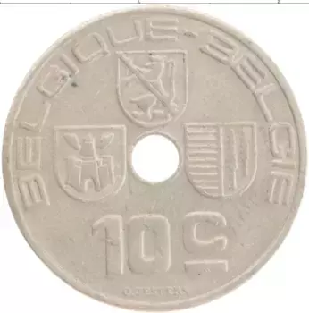 Монета 10 сантим Бельгии 1938 года Медно-никель