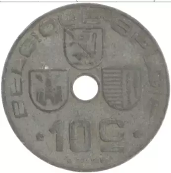 Монета 10 сантим Бельгии 1943 года Цинк