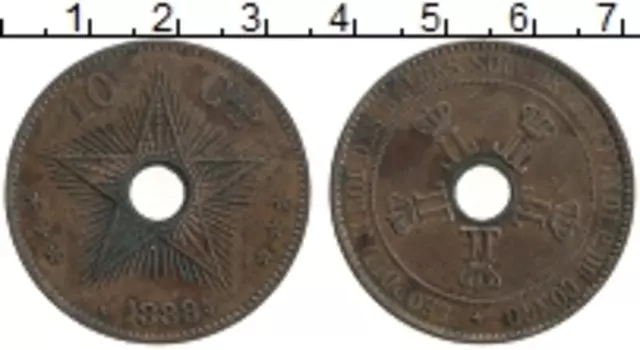 Монета 10 сантим Бельгийского Конго 1888 года Медь Леопольд II