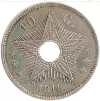 Монета 10 сантим Бельгийского Конго 1911 года Медно-никель Альберт