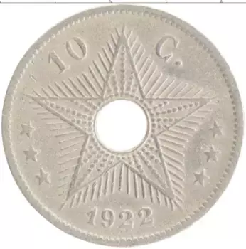 Монета 10 сантим Бельгийского Конго 1922 года Медно-никель Альберт I
