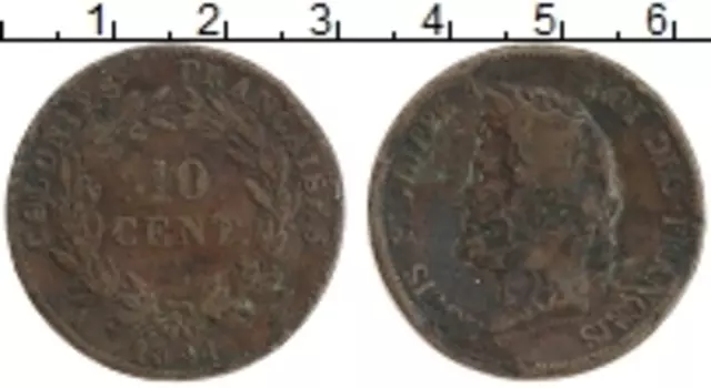 Монета 10 сантим Франции 1841 года Медь Луи Филипп I