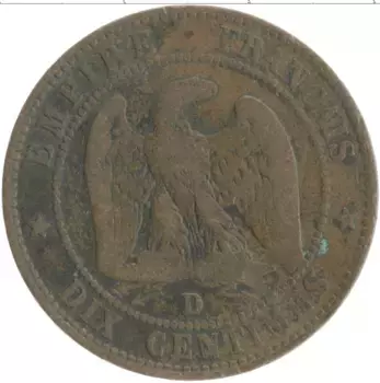 Монета 10 сантим Франции 1853 года Бронза Наполеон III