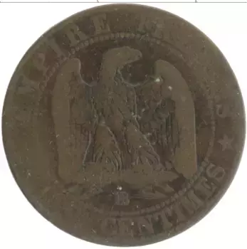 Монета 10 сантим Франции 1854 года Медь Наполеон III