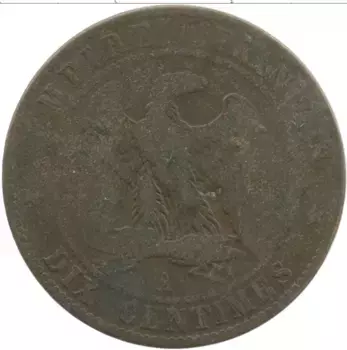 Монета 10 сантим Франции 1855 года Бронза Наполеон III