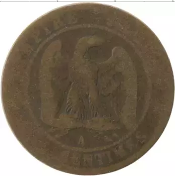 Монета 10 сантим Франции 1855 года Медь Наполеон III