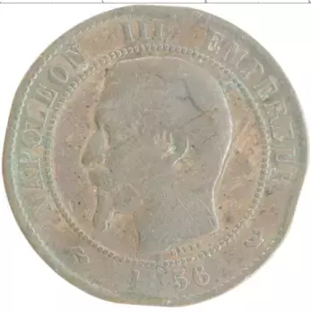 Монета 10 сантим Франции 1856 года Бронза Наполеон III