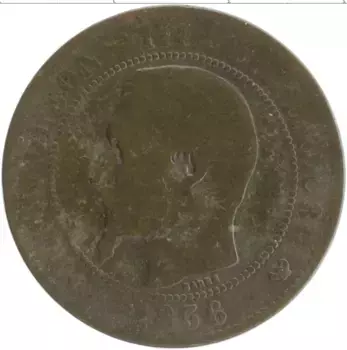 Монета 10 сантим Франции 1856 года Бронза Наполеон III