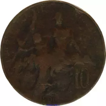 Монета 10 сантим Франции 1901 года Бронза
