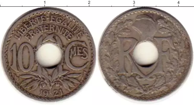 Монета 10 сантим Франции 1921 года Медно-никель