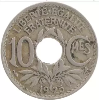 Монета 10 сантим Франции 1925 года Медно-никель
