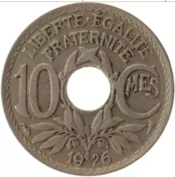 Монета 10 сантим Франции 1926 года Медно-никель