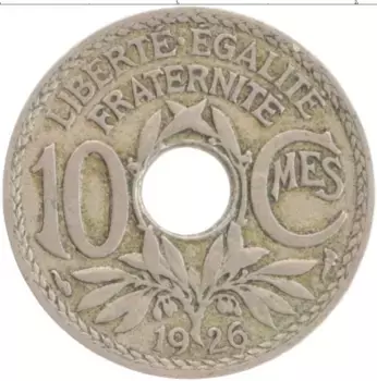 Монета 10 сантим Франции 1926 года Медно-никель
