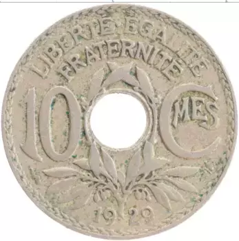 Монета 10 сантим Франции 1929 года Медно-никель
