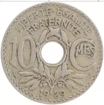 Монета 10 сантим Франции 1929 года Медно-никель
