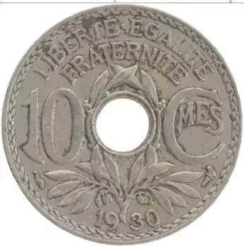Монета 10 сантим Франции 1930 года Медно-никель