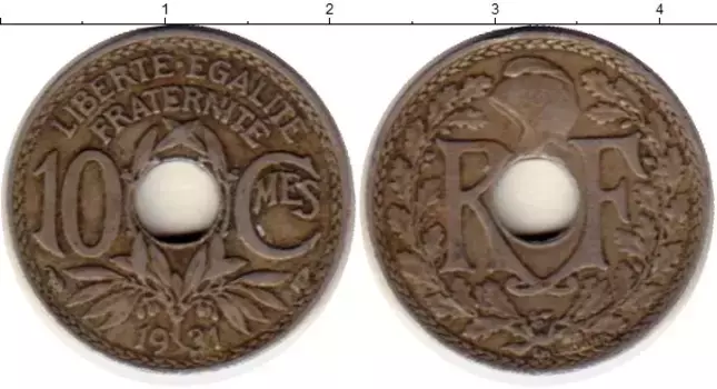 Монета 10 сантим Франции 1931 года Медно-никель
