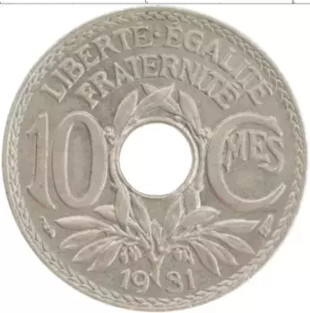 Монета 10 сантим Франции 1931 года Медно-никель