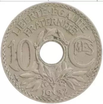 Монета 10 сантим Франции 1932 года Медно-никель