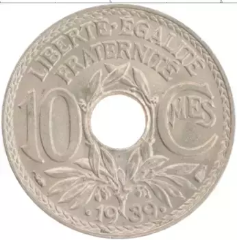 Монета 10 сантим Франции 1933 года Медно-никель