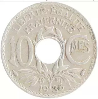 Монета 10 сантим Франции 1935 года Медно-никель