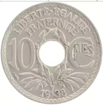 Монета 10 сантим Франции 1938 года Медно-никель