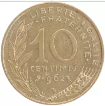 Монета 10 сантим Франции 1962 года Бронза