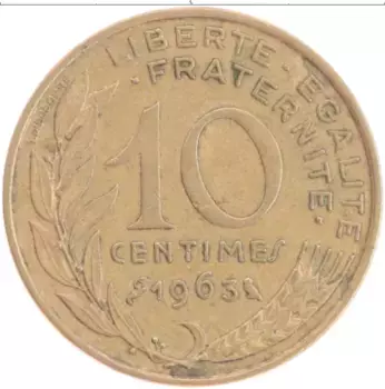 Монета 10 сантим Франции 1963 года Бронза